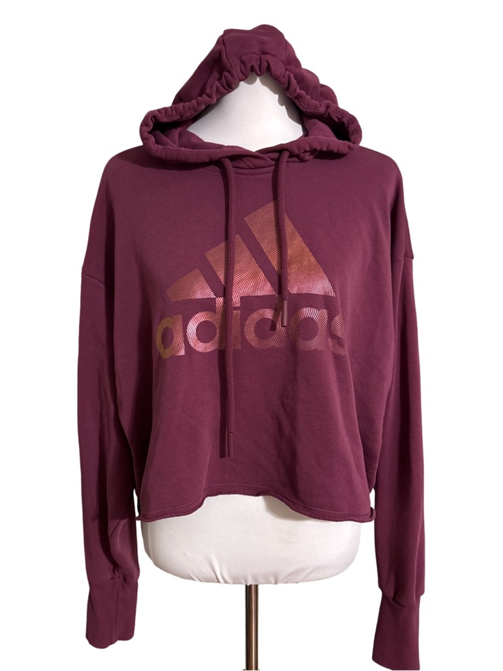 Adidas Maroon Pullover Hoodie Metallic Logo Loose Fit Women's